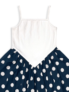 Kız Çocuk Elbise Pamuk Poplin Lacivert Beyaz Puantiyeli İlkbahar Yaz Sezonu 5-8 Yaş - 6