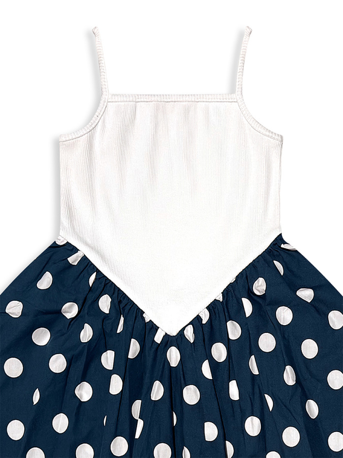 Kız Çocuk Elbise Pamuk Poplin Lacivert Beyaz Puantiyeli İlkbahar Yaz Sezonu 5-8 Yaş - 6