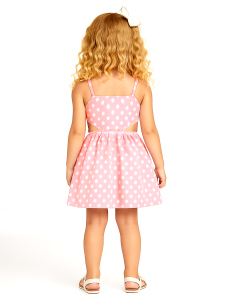 Kız Çocuk Elbise Pamuk Poplin Pembe Beyaz Puantiyeli Büyük Fiyonk Detaylı İlkbahar Yaz Sezonu 4-8 Yaş - 2