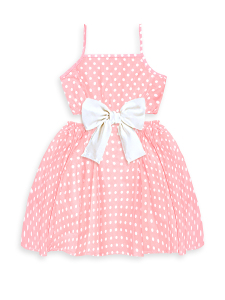 Kız Çocuk Elbise Pamuk Poplin Pembe Beyaz Puantiyeli Büyük Fiyonk Detaylı İlkbahar Yaz Sezonu 4-8 Yaş - 3