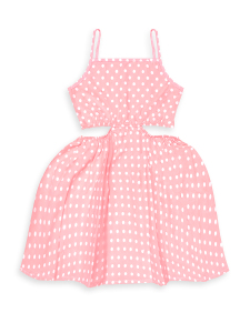 Kız Çocuk Elbise Pamuk Poplin Pembe Beyaz Puantiyeli Büyük Fiyonk Detaylı İlkbahar Yaz Sezonu 4-8 Yaş - 4