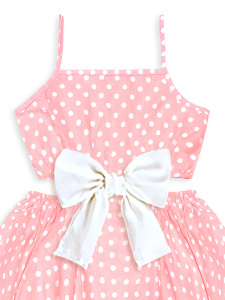 Kız Çocuk Elbise Pamuk Poplin Pembe Beyaz Puantiyeli Büyük Fiyonk Detaylı İlkbahar Yaz Sezonu 4-8 Yaş - 5