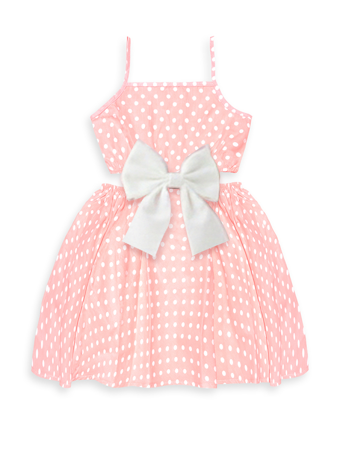 Kız Çocuk Elbise Pamuk Poplin Pembe Beyaz Puantiyeli Büyük Fiyonk Detaylı İlkbahar Yaz Sezonu 4-8 Yaş - 4