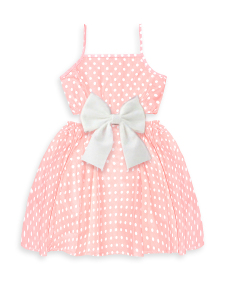 Kız Çocuk Elbise Pamuk Poplin Pembe Beyaz Puantiyeli Büyük Fiyonk Detaylı İlkbahar Yaz Sezonu 4-8 Yaş - 4