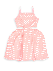 Kız Çocuk Elbise Pamuk Poplin Pembe Beyaz Puantiyeli Büyük Fiyonk Detaylı İlkbahar Yaz Sezonu 4-8 Yaş - 5