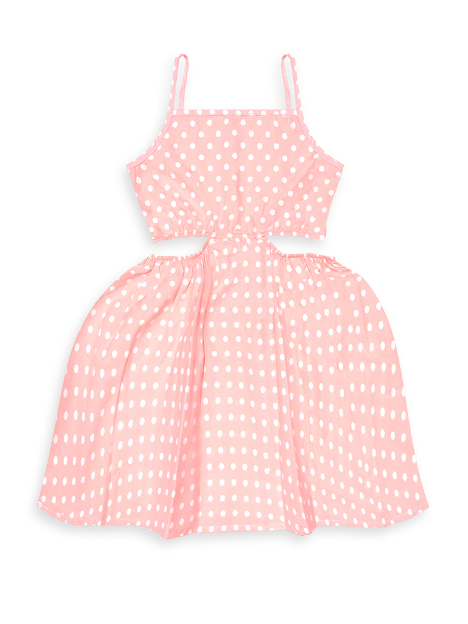 Kız Çocuk Elbise Pamuk Poplin Pembe Beyaz Puantiyeli Büyük Fiyonk Detaylı İlkbahar Yaz Sezonu 4-8 Yaş - 5