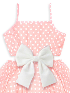 Kız Çocuk Elbise Pamuk Poplin Pembe Beyaz Puantiyeli Büyük Fiyonk Detaylı İlkbahar Yaz Sezonu 4-8 Yaş - 6