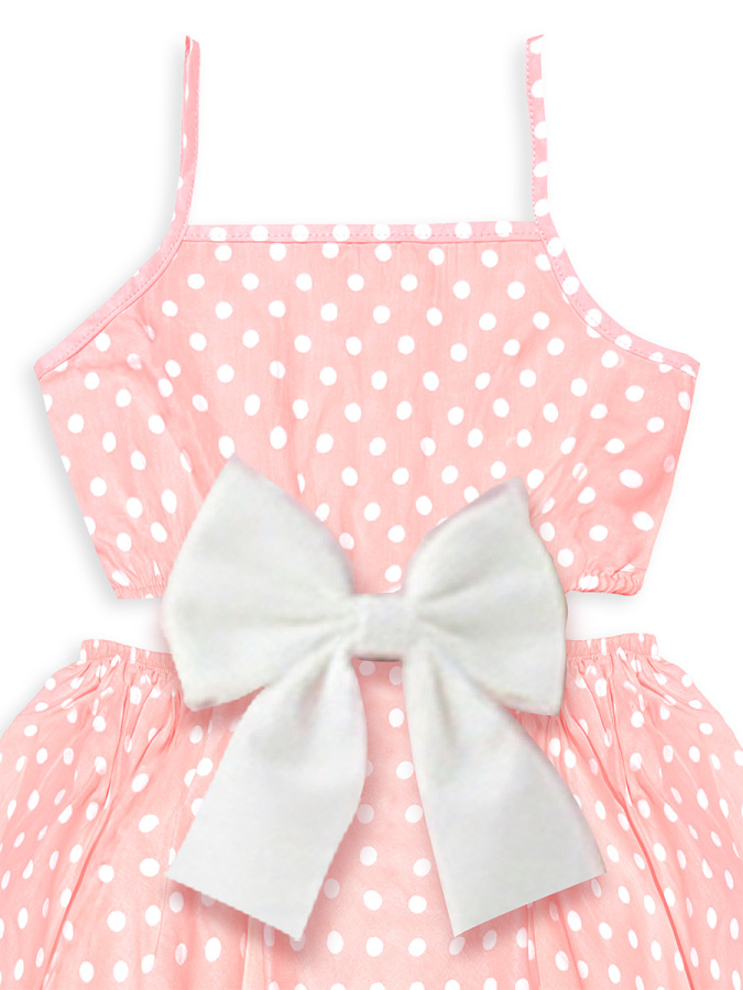 Kız Çocuk Elbise Pamuk Poplin Pembe Beyaz Puantiyeli Büyük Fiyonk Detaylı İlkbahar Yaz Sezonu 4-8 Yaş - 6