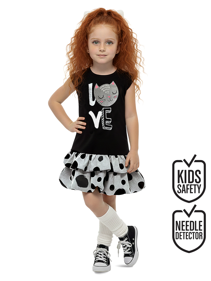 Kız Çocuk Elbise Siyah Kedi İlkbahar Yaz Sezonu 4-10 Yaş - 1