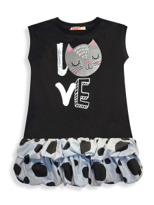 Kız Çocuk Elbise Siyah Kedi İlkbahar Yaz Sezonu 4-10 Yaş - 3