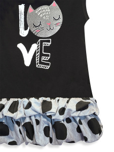 Kız Çocuk Elbise Siyah Kedi İlkbahar Yaz Sezonu 4-10 Yaş - 5