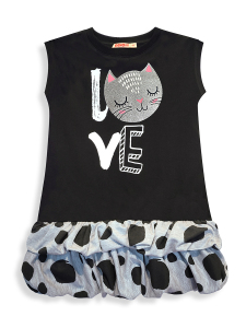 Kız Çocuk Elbise Siyah Kedi İlkbahar Yaz Sezonu 4-10 Yaş - 4