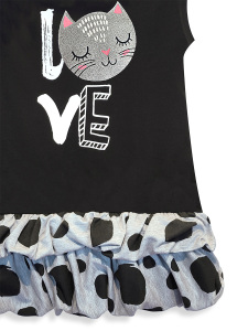 Kız Çocuk Elbise Siyah Kedi İlkbahar Yaz Sezonu 4-10 Yaş - 6