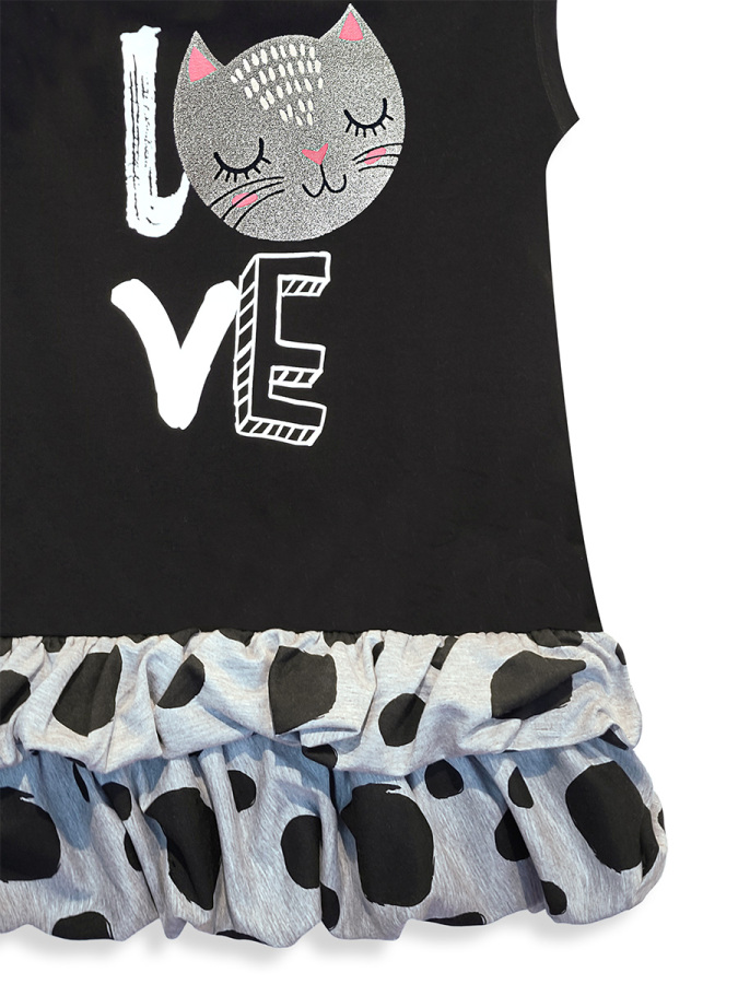 Kız Çocuk Elbise Siyah Kedi İlkbahar Yaz Sezonu 4-10 Yaş - 6