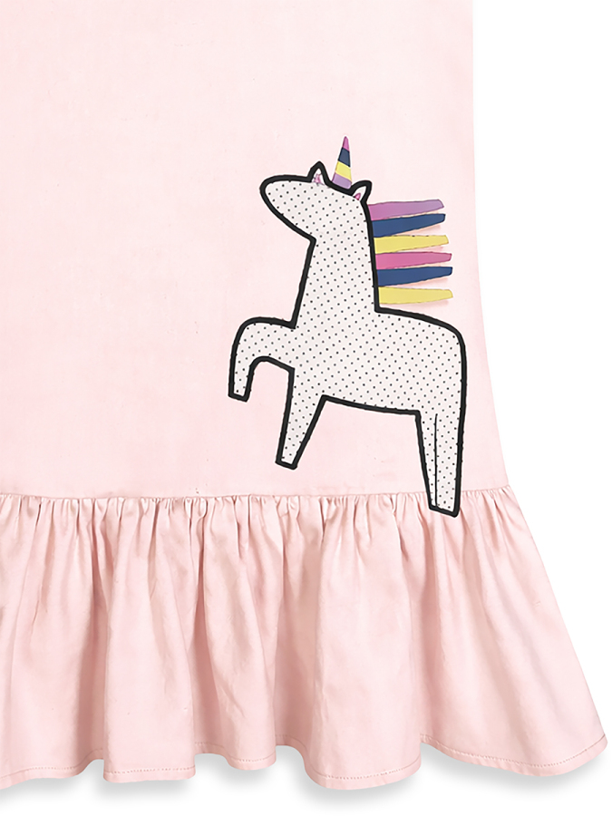 Kız Çocuk Elbise Unicorn Aplikeli %100 Pamuk Gömlek Stil Elbise 4-9 Yaş - 6