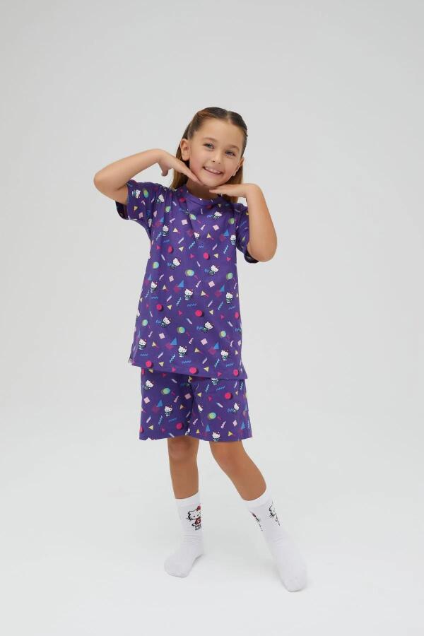 Kız Çocuk Kısa Kollu Şortlu Pamuklu Pijama Takımı - 5