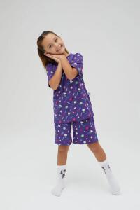 Kız Çocuk Kısa Kollu Şortlu Pamuklu Pijama Takımı - 3