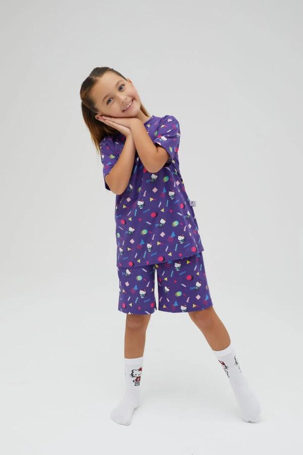 Kız Çocuk Kısa Kollu Şortlu Pamuklu Pijama Takımı - 3