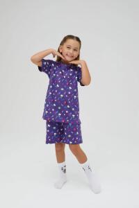 Kız Çocuk Kısa Kollu Şortlu Pamuklu Pijama Takımı - 5