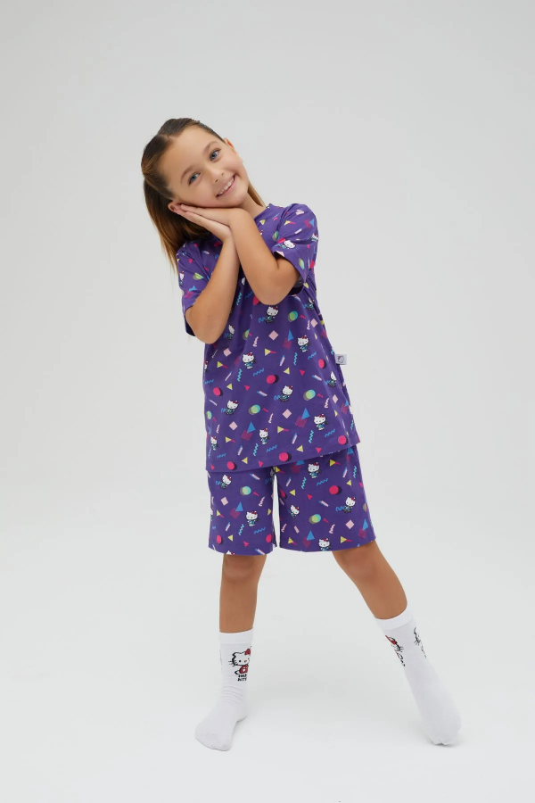 Kız Çocuk Kısa Kollu Şortlu Pamuklu Pijama Takımı - 3