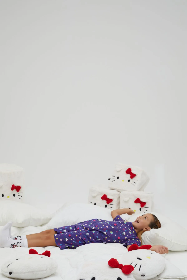 Kız Çocuk Kısa Kollu Şortlu Pamuklu Pijama Takımı - 4