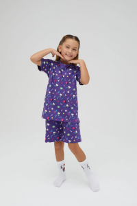 Kız Çocuk Kısa Kollu Şortlu Pamuklu Pijama Takımı - 5