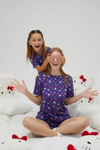 Kız Çocuk Kısa Kollu Şortlu Pamuklu Pijama Takımı - 6