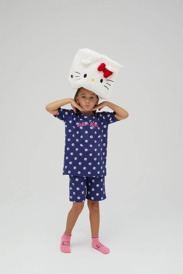 Kız Çocuk Kısa Şortlu Pamuklu Pijama Takımı - 1