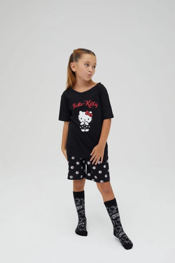 Kız Çocuk Kollu Şortlu Pamuklu Pijama Takımı - 1