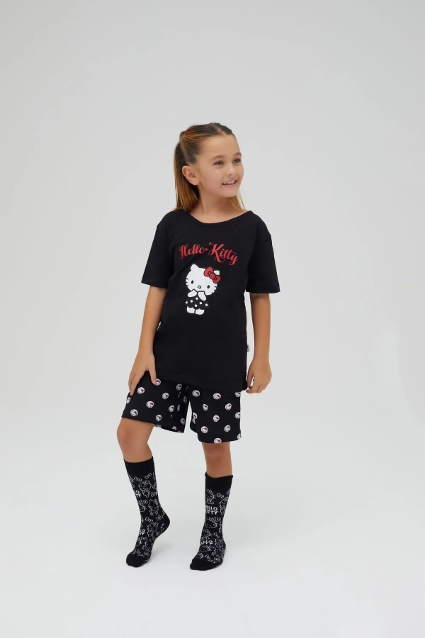 Kız Çocuk Kollu Şortlu Pamuklu Pijama Takımı - 4