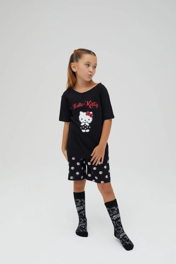 Kız Çocuk Kollu Şortlu Pamuklu Pijama Takımı - 1