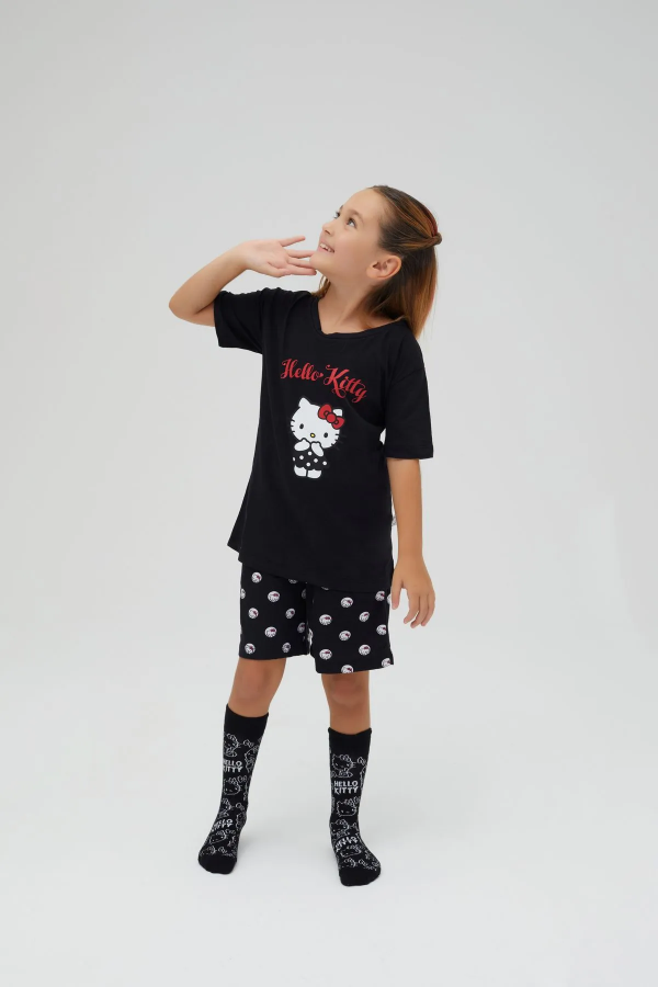 Kız Çocuk Kollu Şortlu Pamuklu Pijama Takımı - 2