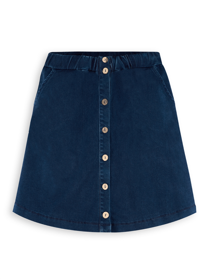 Kız Çocuk Denim Lacivert Düğmeli Beli Lastikli Etek 6-11 Yaş - 3