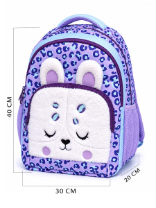 Kız Çocuk Okul Çantası Peluş Leopar Cepli 3 Bölmeli – Su İtici Kumaş - 2