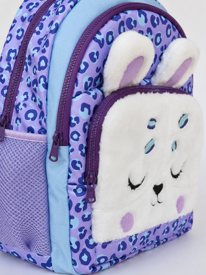 Kız Çocuk Okul Çantası Peluş Leopar Cepli 3 Bölmeli – Su İtici Kumaş - 8
