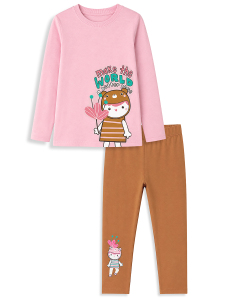 Kız Çocuk Pamuklu Uzun Kollu T-shirt & Tayt Takımı – Sevimli Karakter Baskılı (2-8 Y) - 4