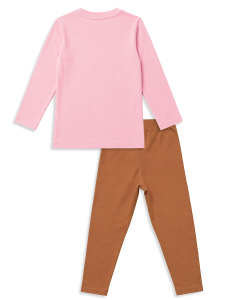 Kız Çocuk Pamuklu Uzun Kollu T-shirt & Tayt Takımı – Sevimli Karakter Baskılı (2-8 Y) - 5