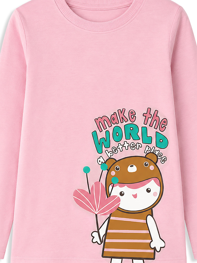 Kız Çocuk Pamuklu Uzun Kollu T-shirt & Tayt Takımı – Sevimli Karakter Baskılı (2-8 Y) - 8