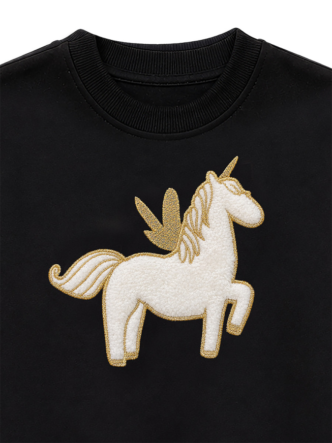Kız Çocuk Peluş Unicorn %100 Panuk Kalın Siyah Eşofman Takım – Eğlenceli Tasarım (3-8 Yaş) - 6