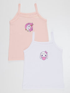 Kız Çocuk Pembe-Beyaz 2 Adet Atlet Takım - Denokids