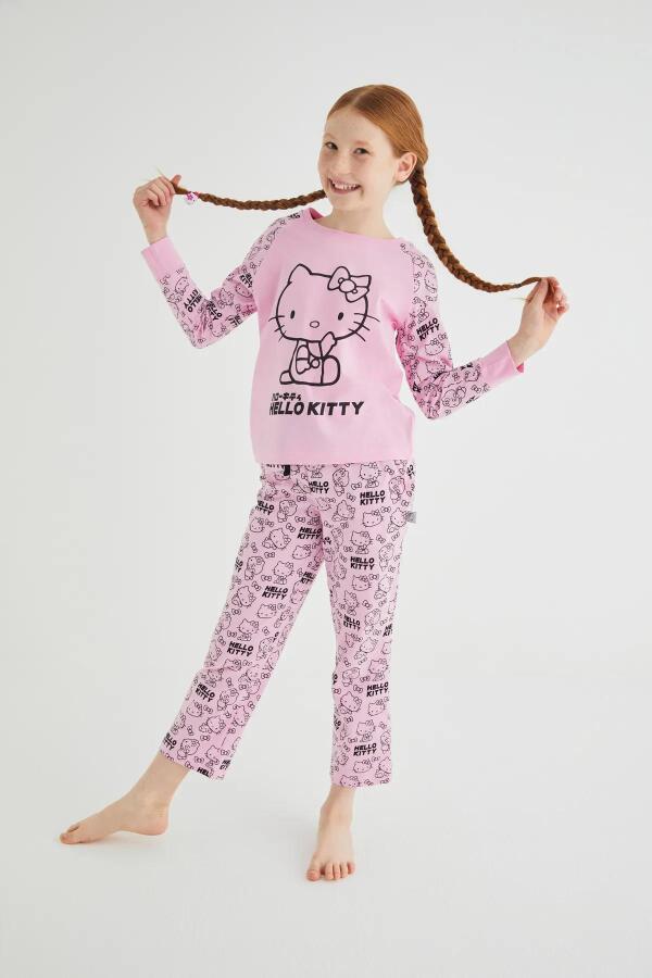 Kız Çocuk Pembe Kız Uzun Kol Pamuklu Pijama Takımı - 1