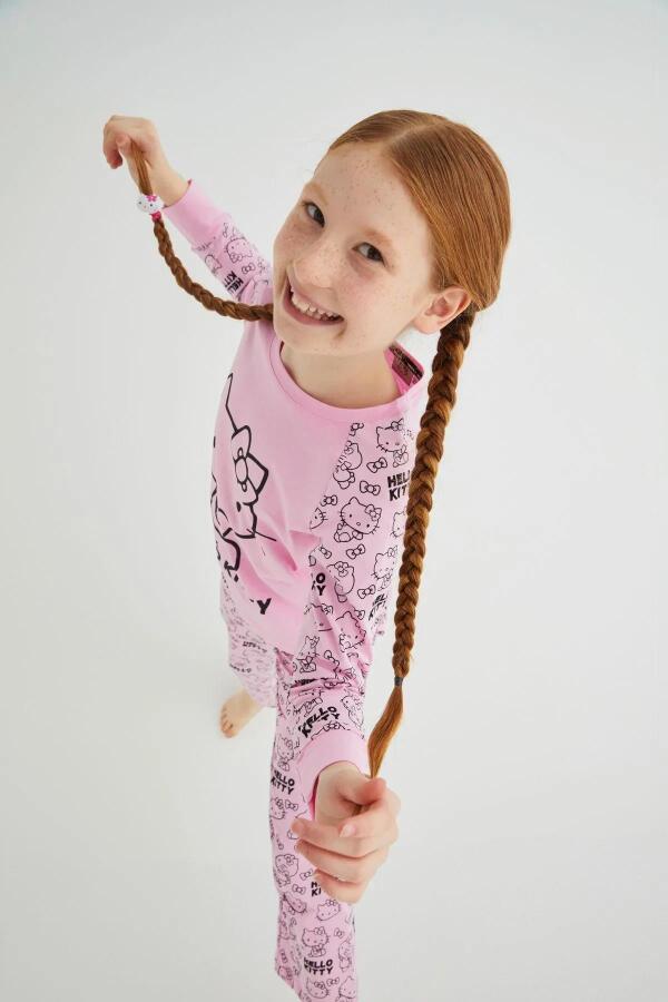 Kız Çocuk Pembe Kız Uzun Kol Pamuklu Pijama Takımı - 3