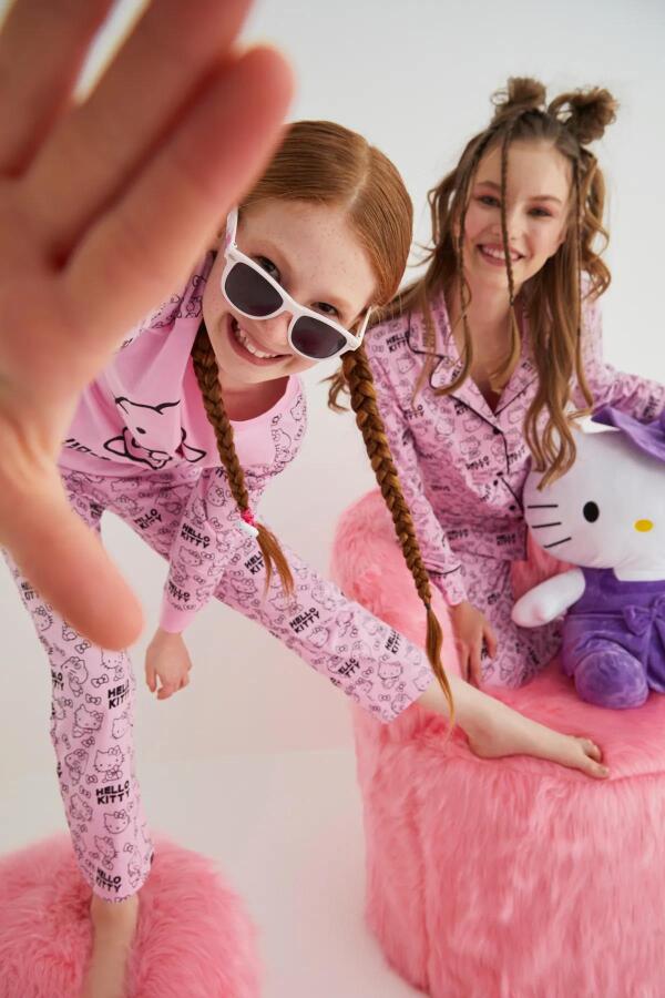 Kız Çocuk Pembe Kız Uzun Kol Pamuklu Pijama Takımı - 4