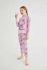 Kız Çocuk Pembe Kız Uzun Kol Pamuklu Pijama Takımı - 5