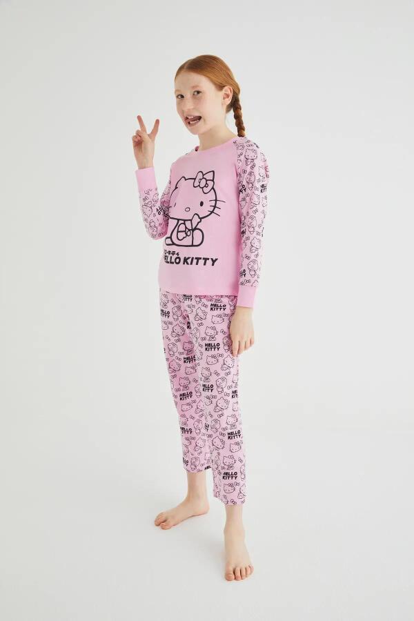 Kız Çocuk Pembe Kız Uzun Kol Pamuklu Pijama Takımı - 5