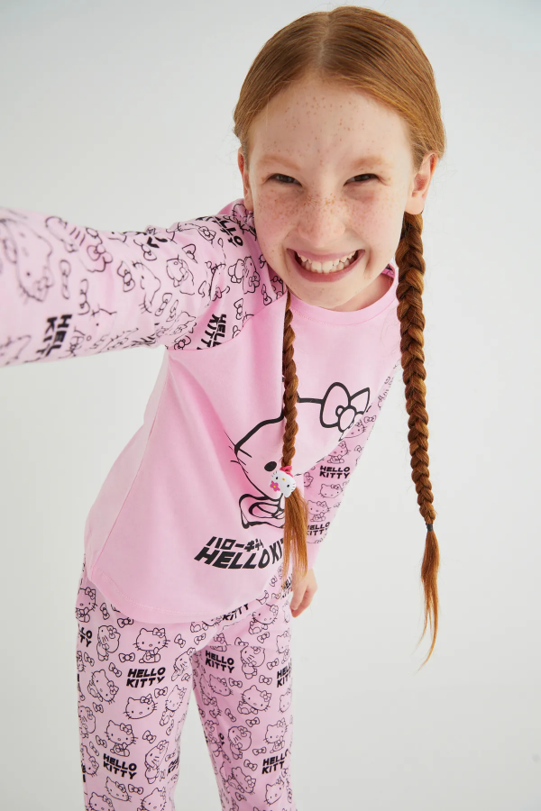 Kız Çocuk Pembe Kız Uzun Kol Pamuklu Pijama Takımı - 2
