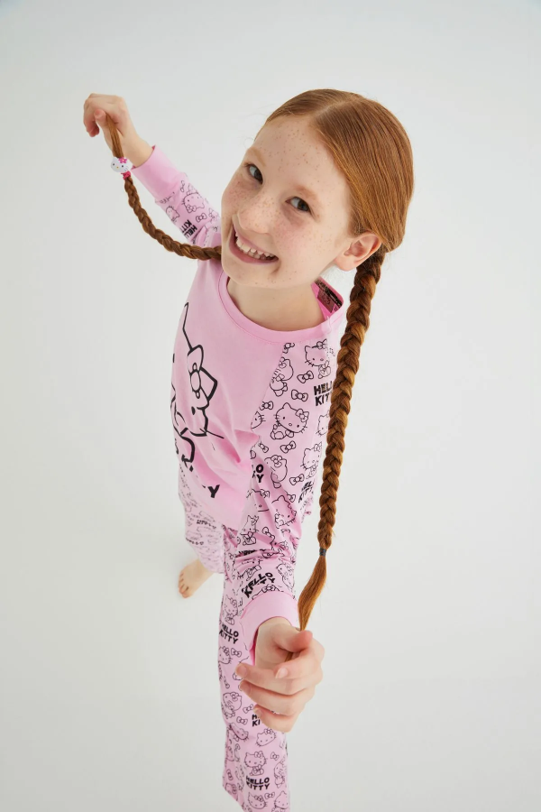 Kız Çocuk Pembe Kız Uzun Kol Pamuklu Pijama Takımı - 3