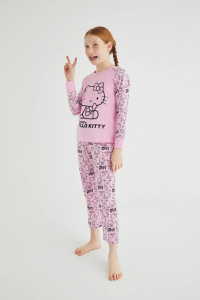 Kız Çocuk Pembe Kız Uzun Kol Pamuklu Pijama Takımı - 5