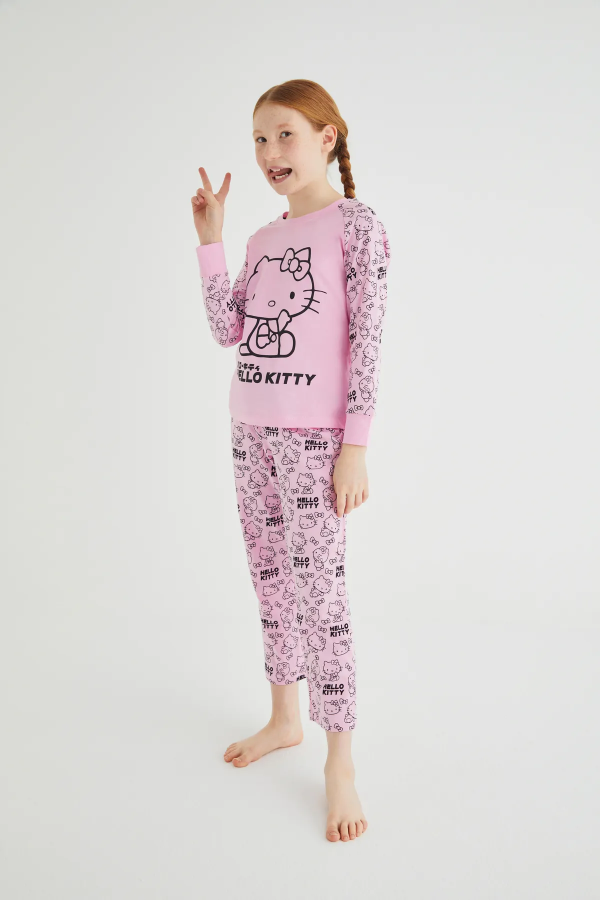 Kız Çocuk Pembe Kız Uzun Kol Pamuklu Pijama Takımı - 5