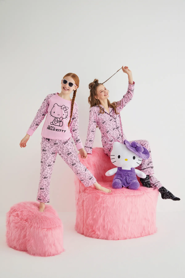 Kız Çocuk Pembe Kız Uzun Kol Pamuklu Pijama Takımı - 6